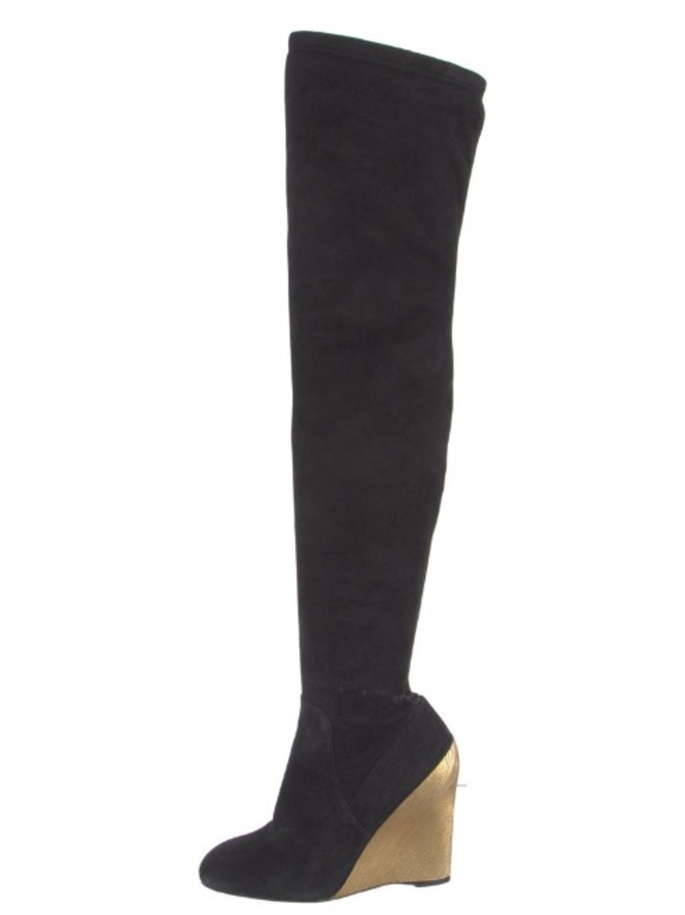 Louis Vuitton Black Over-the-Knee suede Wedge Boot with Gold Accent 38